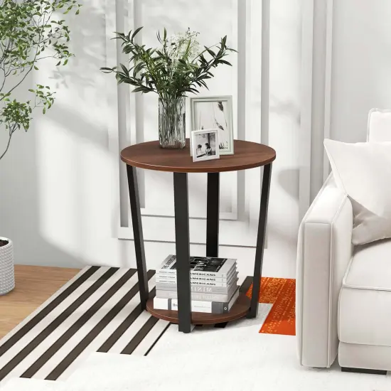 Costway Industrial End Table Sofa Side Table Nightstand with Storage Shelf & Metal Frame {2}