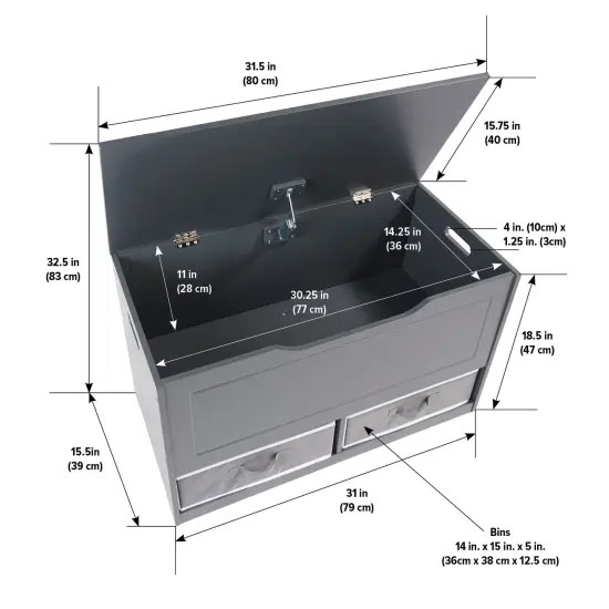 Badger Basket Up and Down Toy and Storage Box and Bench with Two Baskets - Charcoal {4}