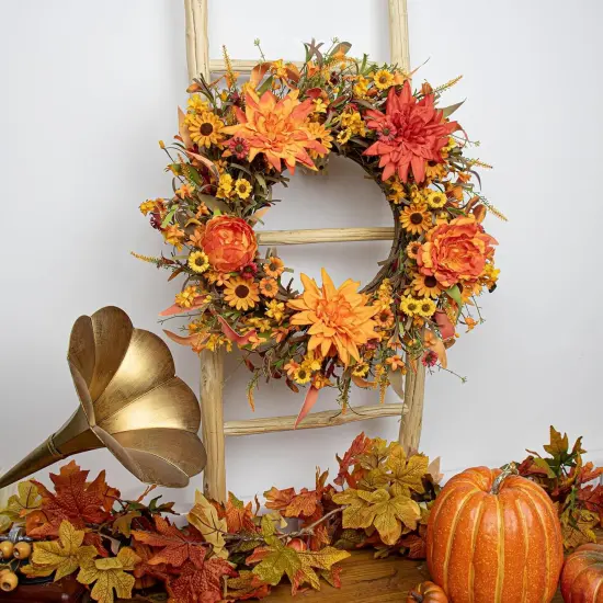 22 Inch Artificial Fall Autumn Wreath {2}