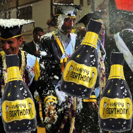3 Pcs -Champagne Bottle Balloons Black Gold Bottle Foil Mylar Balloons {2}