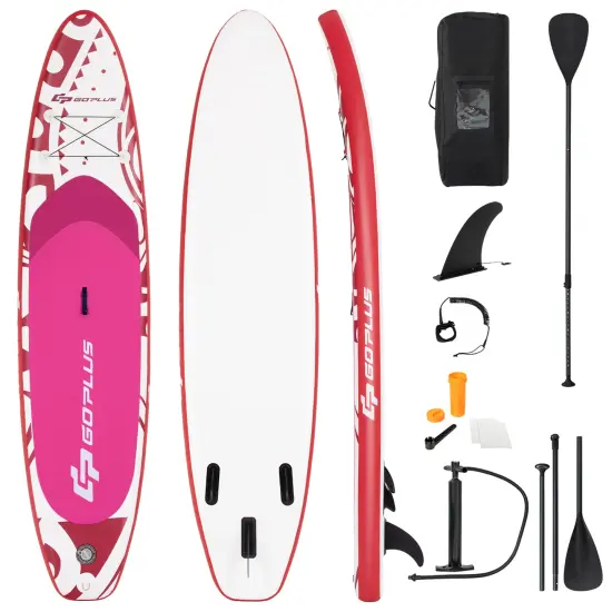 Goplus 10.5&rsquo; Inflatable Stand Up Paddle Board SUP W/Carrying Bag Aluminum Paddle Pink {1}