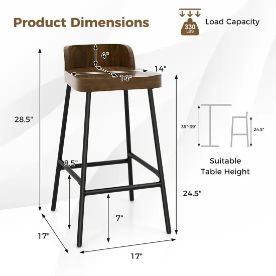 Costway Industrial Bar Stool 24.5" Saddle Seat Kitchen Dining Stool with Low Back {3}