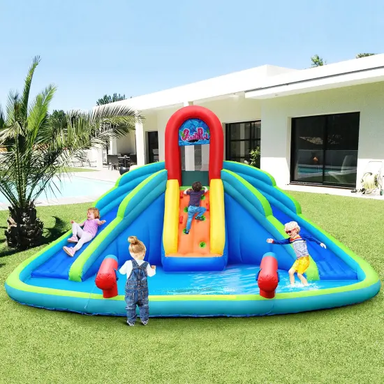 Costway Inflatable Bounce House Kids Water Splash Pool Dual Slides Climbing Wall without Blower {4}