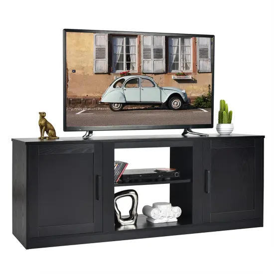 Costway 58'' TV Stand Entertainment Console Center W/ 2 Cabinets for 65'' TV Natural\Black\Walnut {8}