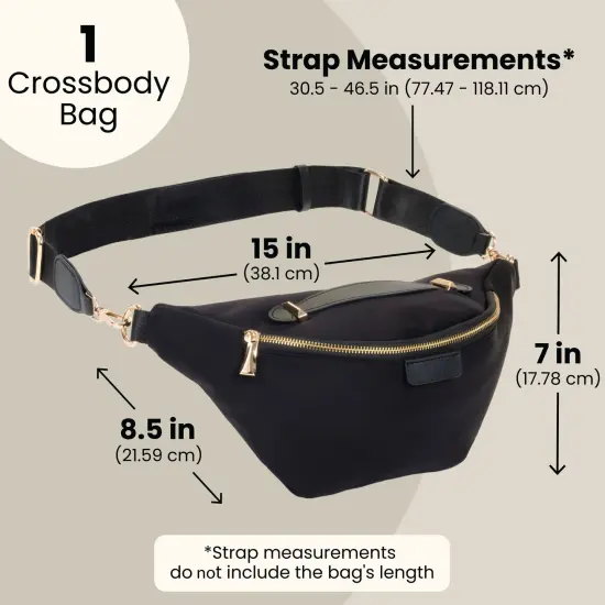 Black Oversized Fanny Pack, Plus Size Crossbody Bag with Adjustable Belt Straps {5}