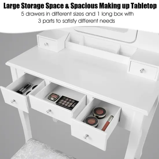 Costway Vanity Dressing Table Set w/ 10 Dimmable Bulbs Touch Switch Cushion Stool White\Black\Brown {10}