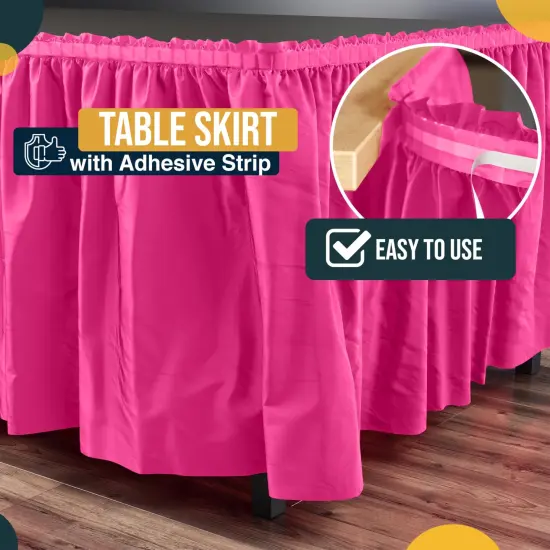 Ruffle Disposable Table Skirt 14 Ft Long Pleated Table Skirts with Adhesive Strip &ndash; Fits 6ft+ Rectangle or Round Tables &ndash; Ideal for Birthday Parties, Gender Reveal, Baby Showers & Event Decorations 6 pack by Exquisite Hot Pink {3}