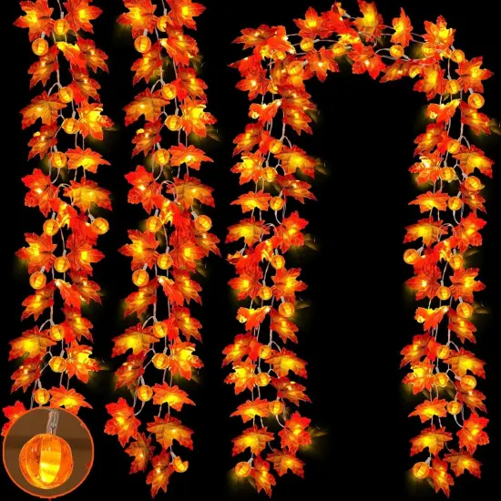 3 Pack & Timer - Fall Garland with Pumpkin Lights - 30Ft 60 LED {1}