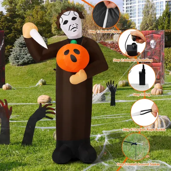 GOOSH Halloween Inflatable 6FT Scary Pumpkin Killer with Built-in LEDs {3}