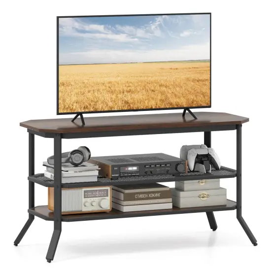 Costway TV Stand for 46" TVs with 2 Storage Shelves Tapered Metal Legs for Living Room {1}