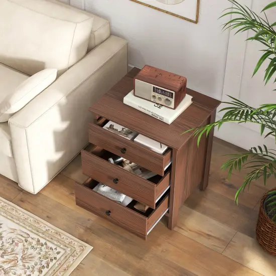 Costway 2PCS Nightstand with 3 Drawer for BedroomCompact Storage Chest Modern Sofa Side {4}