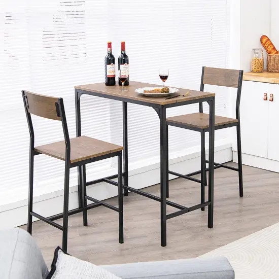 Costway 3PCS Bar Table Set Industrial Counter Height Dining Table Set w/2 Stools {5}