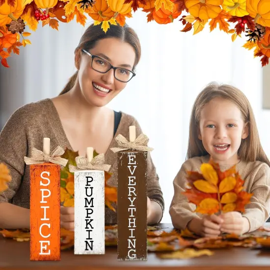 Pcs Fall Decorations for Home Fall Wood Block Sign Thanksgiving(Pumpkin Spice) {3}
