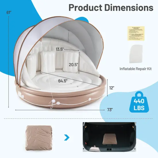 Costway Floating Island Inflatable Swimming Pool Float Lounge Raft with Canopy SPF50+ Retractable Detachable Sunshade with Two Cup Holders White {9}