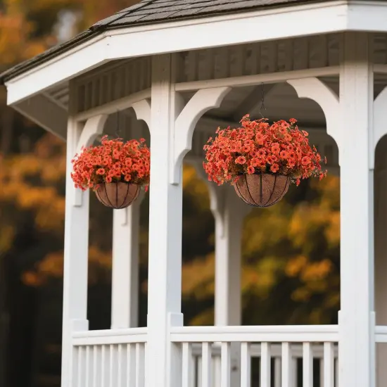 2 Pcs Artficial Orange Fall Outdoor Flowers with Hanging Baskets {4}