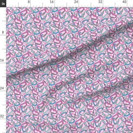 Various Fabrics by the Yard or Fat Quarter Outdoors Sports Adventure Climbing Mountain Carabiner Fastener Clip Mountaineering Karabiner Camping Rope Rock Rustic Small Scale Pink Custom Printed Fabric by Spoonflower {1}