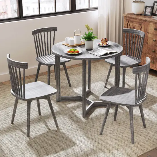 Costway 36 Inch Wood Dining Table for 2-4 People with Wing-shaped Pedestal Base Gray/Black {5}