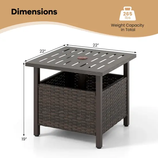 Costway Outdoor Side Table with 1.93" Umbrella Hole Zinc-iron Alloy Tabletop for Poolside {3}