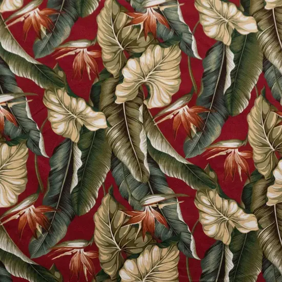 1 Yard Bird of Paradise Tropical Leaves Cotton Barkcloth Fabric 36in L x 56in W Red {3}