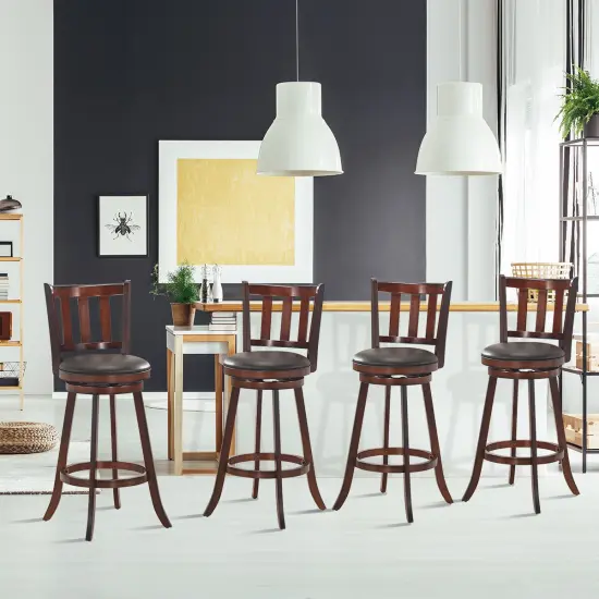Costway Set of 4 29.5'' Swivel Bar Stool Leather Padded Dining Kitchen Pub Bistro Chair Low Back {4}