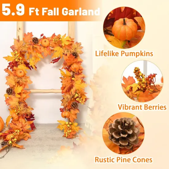 Fall Leaves Garland with Maple Leaves Pumpkins {4}