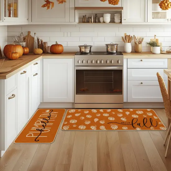 Orange Hello Pumpkin Fall Kitchen Mats Set of 2 {3}