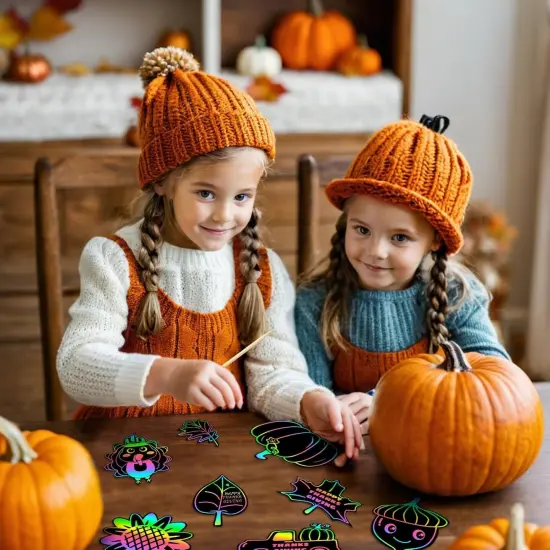 36Pcs - Rainbow Scratch Thanksgiving Paper Arts and Crafts for Kids {4}