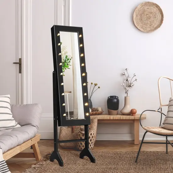Costway Mirrored Jewelry Cabinet Organizer w/18 LED lights Black {4}