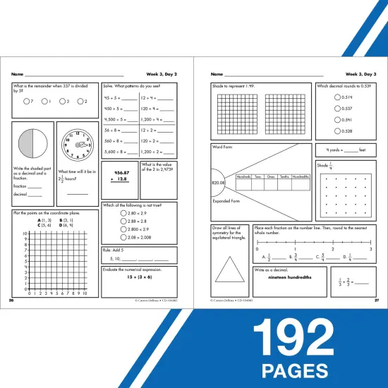 Carson Dellosa Weekly Practice 5th Grade Math Workbook, Flash Cards, Word Problems, Place Value, Fractions, Decimals, and More Mathematics, Classroom or Homeschool Curriculum {4}