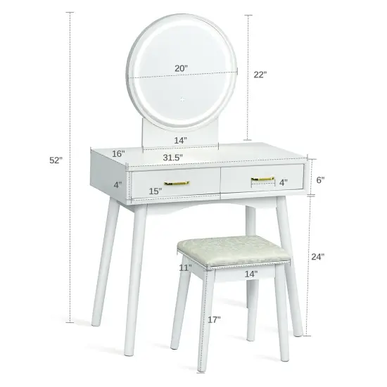 Costway Vanity Dressing Table Set Touch Screen 3 Lighting Modes Mirror Padded Stool {2}
