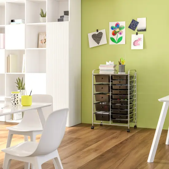 Seville Classics 15-Drawer Organizer Cart, 25.2" W x 15.3" D x 38.2" H Black {3}