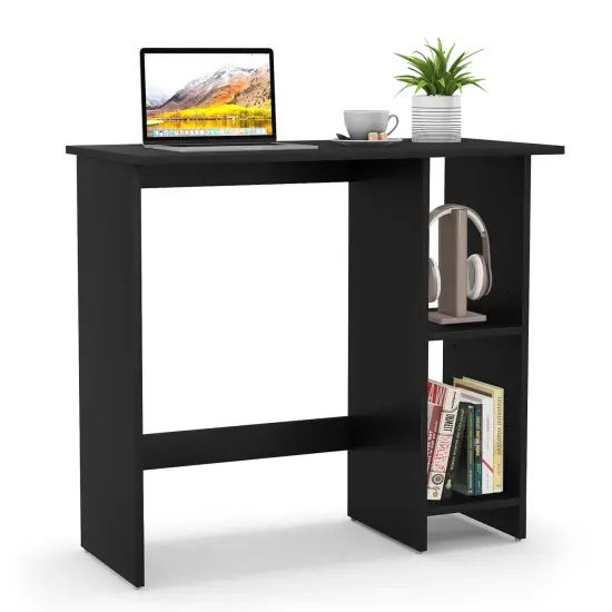 Costway Small Computer Desk with Storage Modern Writing Desk with Adjustable Shelf White/Black {8}