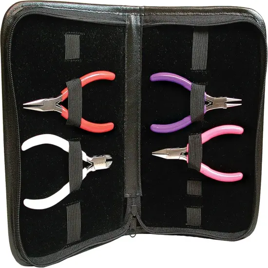 The Beadsmith Color-ID Set &ndash; 4.75&rdquo;, 4-Pieces Includes: Chain Nose, Round Nose, Side Cutter, Flat Nose, & Leatherette Case &ndash; Double Leaf Spring, PVC Comfort Handle &ndash; Tools for Jewelry Making {2}