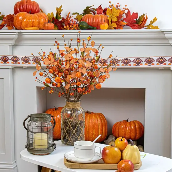 Fall Pumkin Picks Orange Berry Stems with Eucalyptus Leaves {3}