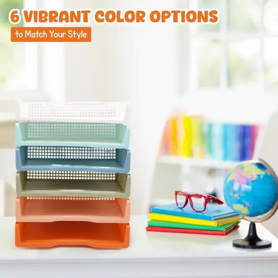 4E's Novelty 6 Pack Stackable Trays for Classroom, Durable Organizer With Classy Colors, Boho Paper Tray for Classroom, Durable Classrooms Paper Trays for Teachers, Teacher Turn In Tray Storage {4}