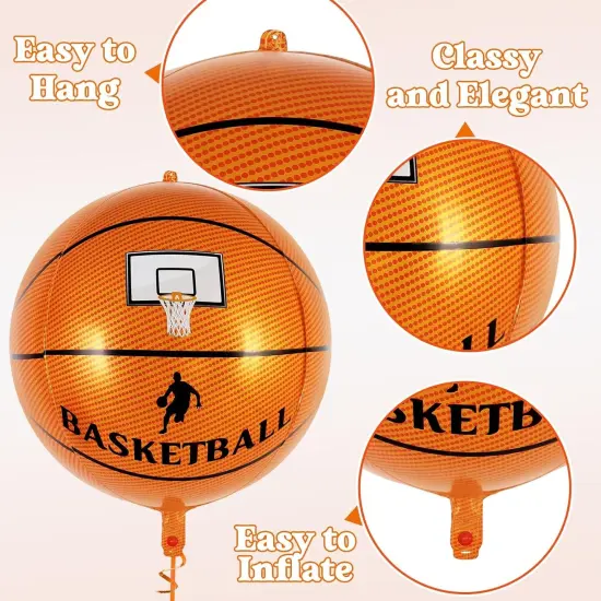 Large Round Sphere Basketball Balloons - 6 Pcs Foil Mylar Balloons - Basketball {4}