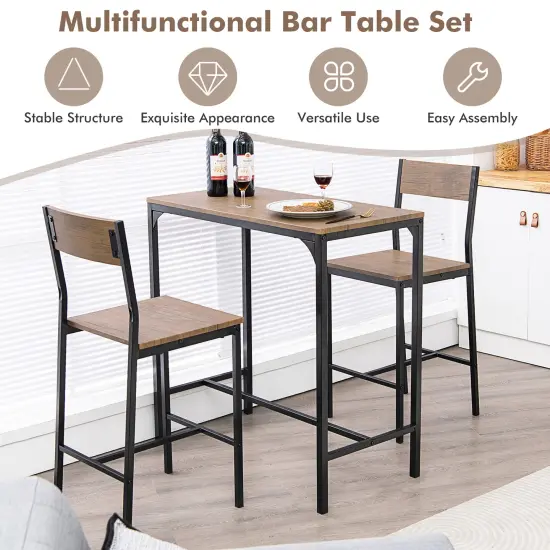 Costway 3PCS Bar Table Set Industrial Counter Height Dining Table Set w/2 Stools {6}
