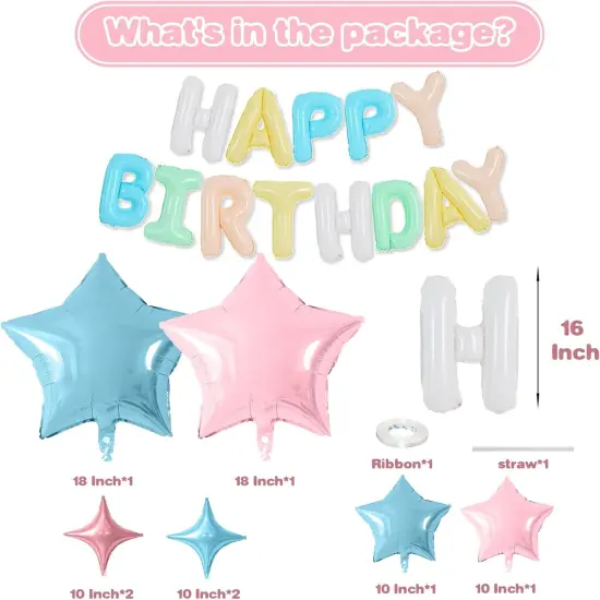 16 Inch Foil Letter Balloon with 8 Pcs Blue Pink Star Balloon {2}