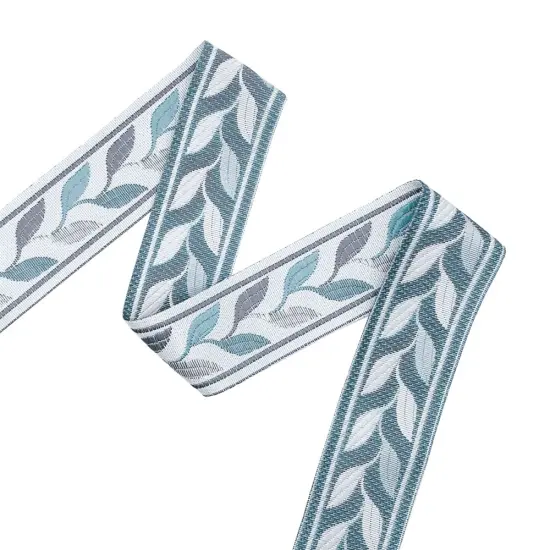 Designer&rsquo;s Shop JL 767 Blue & Gray Leaf Woven Jacquard Trim &ndash; 1-7/16&rdquo; x 5 Yards {3}