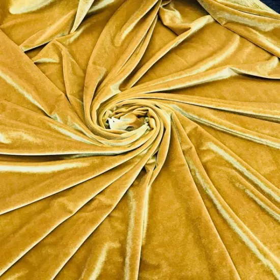 1 Yard Mustard Gold Stretch Velvet Fabric with Soft Draping and Rich Sheen 58/60 Inch Width {1}