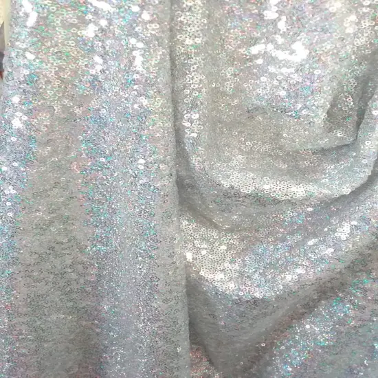 1 Yard Sparkling Sequin Backdrop Fabric Polyester Decorative Drapery 4 ft. W X 8 ft. H Hologram Silver {1}