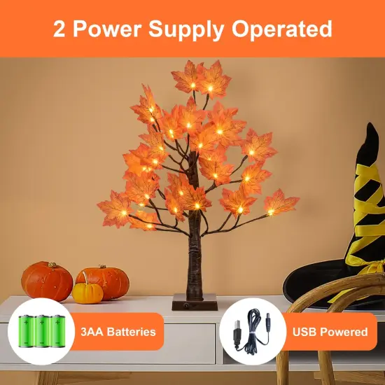 24IN Lighted Maple Tree for Fall Decorations, USB & Battery Operated with Timer Table Lights for Home Party Indoor Outdoor Thanksgiving Autumn Harvest Decor {6}
