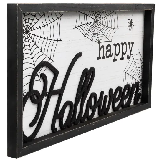Northlight Framed "Happy Halloween" Spider Web Wall Sign - 23.5" Black {4}