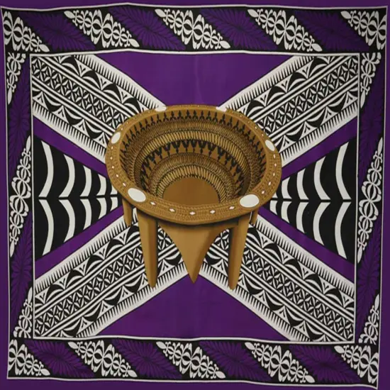 Kingdom of Tonga Kava Bowl All Around Border Crossing pattern Polyester Sarong 72" L x 45" W Blue {5}