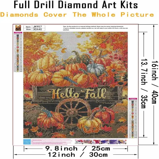12x 16 Inch - Fall Pumpkin Cart Diamond Painting Kits for Adults {4}