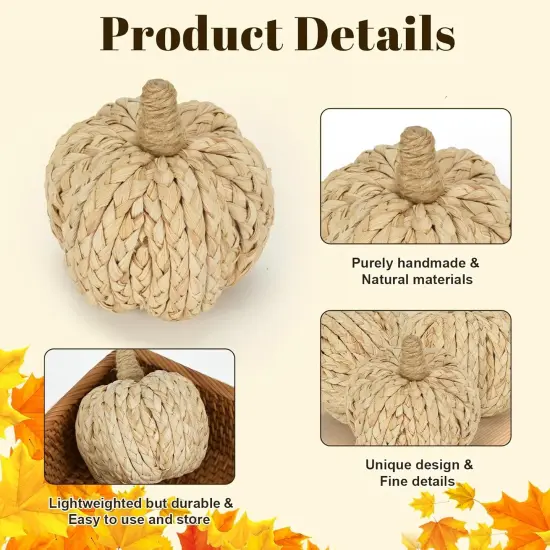 4.3 Inches Braided Cornhusk Pumpkin Decor Set of 4 as Centerpieces for Tables {3}