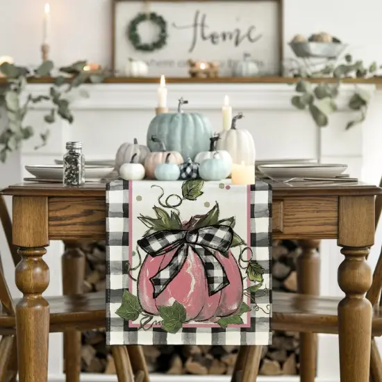 Pink Pumpkin Bowknot Buffalo Plaid 210 GSM {2}