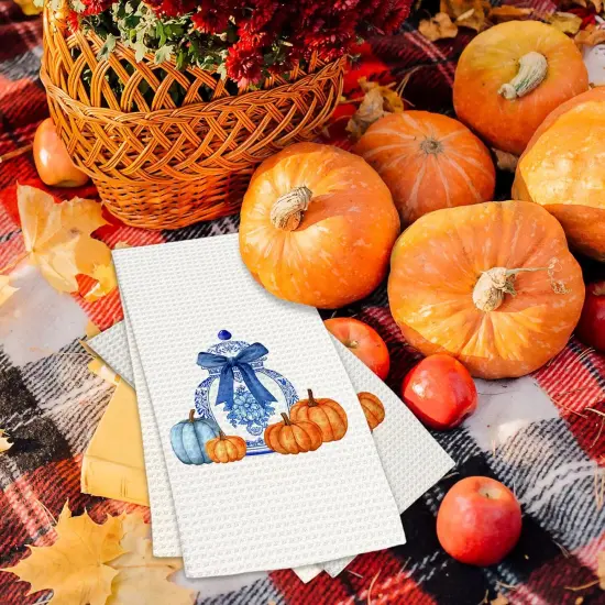 Chinoiserie Fall Pumpkin Kitchen Towels {5}