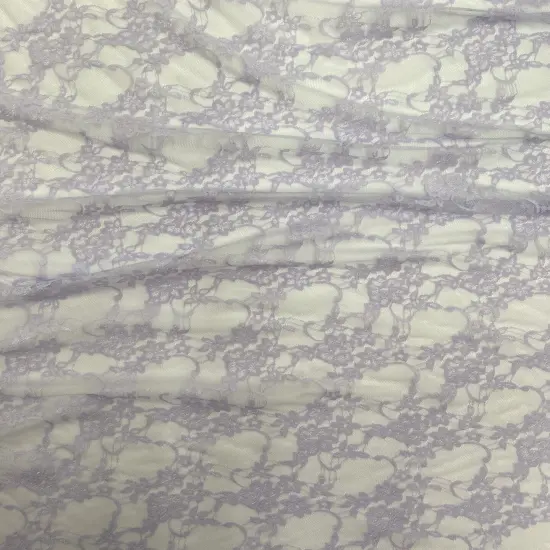 1 Yard Lavender Floral Lace Fabric Stretch Sheer Shimmery Nylon Spandex 58/60&Prime; Wide {2}