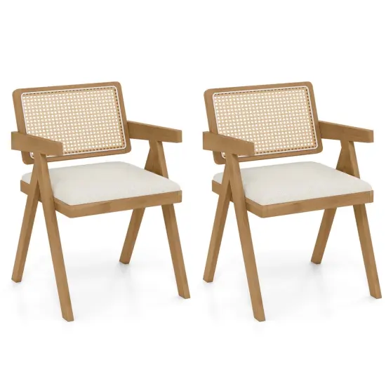 Costway Set of 2/4 Rattan Accent Chairs Fabric Dining Chairs Modern Living Room Chairs White {7}